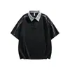 Camiseta Polo Manga Curta Elástica Cor Contrastante Costura Gola Reversível Tamanho Grande Verão para Homens e Mulheres Casal Top de Caimento Solto