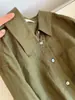 ¡Artículo más vendido! Camisa de lino mezclado verde militar con cuello y botones, nuevo estilo de otoño, camisa casual versátil para ir al trabajo