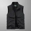 Colete de Trabalho ao Ar Livre Masculino Primavera e Outono Casual com Múltiplos Bolsos com Aba Colete Roupas de Pesca Colete Colete Esportivo Jaqueta Tendência
