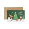 Cartão de felicitações criativo fofo de desenho animado para crianças de Natal com douramento Cartão com mensagem de bênção de Natal Papai Noel boneco de neve