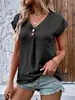 Ropa de mujer de comercio exterior de primavera y verano de 2023. Amazon desea transfronterizo. Nueva camiseta europea y americana de color sólido con hebilla retorcida. Moda de manga corta para mujer.