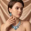 Transfronteiriço Novo Produto Luxo Roupa de Noite Geométrico Flor Colar Brincos Diamante de Alto Carbono Moda Celebridade Brincos em Forma de Leque Atacado