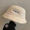 Sombrero de Otoño e Invierno Sombrero de Pescador de Lana de Cordero para Mujer Estilo Japonés Combinable Nuevo Invierno Exterior Cálido Lana de Cordero Letra Sombrero Cubo