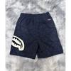 Shorts Masculino Azul Marinho com Patch de Boca de Tubarão Verão Solto Respirável Calça Reta Calça Esportiva Casual