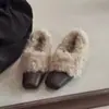 Primer encuentro Pantuflas retro de pelo Jifangtou sin cordones tacón oculto zapatos de vestir para mujer zapatos de algodón con felpa cálida zapatos Mary Jane