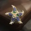 Diseño Creativo Azul Completo de Diamantes Broche de Estrella de Mar 3D, Estilo Europeo y Americano Único, Accesorio de Alfiler Exagerado de Alta Resistencia para Hombres y Mujeres