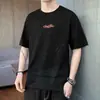 Camiseta Masculina Enbu de Algodão Puro com Manga Curta, Novo Estilo de Verão com Estampa da Moda, Top Básico de Gola Redonda com Manga Meia-Manga