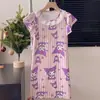 Camisola de verão infantil manga curta desenho animado fofo roupa de casa crianças médias e grandes meninas pijama macacão infantil feminino camisola de renda