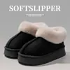 Zapatos de algodón para mujer, invierno, exterior, felpa, cálidos, oficina, suela gruesa, con terciopelo añadido, casa, talón cerrado, pareja, botas de nieve, pantuflas de algodón