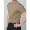 Camiseta de Tricô Manga Curta para Homem, Cor Sólida, Gola Redonda, Versátil, Estilo Old Money, Seda de Gelo, Verão, Atacado de Fábrica Transfronteiriço