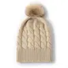 Chapéu de Cashmere para Mulheres, 100% Cashmere Puro de Cabra, Moderno, Simples, Versátil, Cor Sólida, Tricotado com Pom-Pom, Chapéu Quente