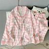 Comércio Exterior Transfronteiriço Ao Vivo Primavera e Outono Algodão Nuvem Gola Lapela Cardigan Manga Longa Calça Longa Conjunto de Pijama Feminino Casual Roupa de Casa