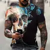 Camiseta Casual de Moda Holgada de Manga Corta con Cuello Redondo para Hombre Verano 2024 Estampado 3D de Cabeza de Calavera de Horror