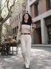 COR26 Nuevo Polo de Punto de Manga Corta Otoño/Invierno, Bloque de Color, Cuello Solapa, Camiseta de Punto Fina para Mujer, Top Casual para Viajar al Trabajo