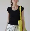 Top de punto de manga corta con cuello en U para mujer, nueva camiseta básica de verano ajustada