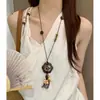 Novo Colar de Flor com Contas Estilo Chinês para Mulheres Corrente Longa de Suéter Estilo Étnico Retro Corrente para Pendurar na Nuca Clavícula Acessórios Tendência
