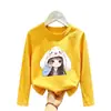 Camiseta de Manga Larga de Algodón Puro Estilo Coreano para Niñas, Primavera y Otoño, Camiseta Básica Casual con Estampado de Dibujos Animados para Bebé, Cuello Redondo