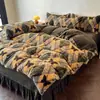 Conjunto de 4 peças de pelúcia de coelho de alta gramatura classe A, veludo de leite, estilo lençol e colcha, inverno, espesso, aquecido, roupa de cama 4