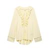 Aliexpress Transfronteiriço Moda Europeia e Americana Primavera e Verão Popular Confortável Casual Versátil Decote V Cadarço Camisa de Chiffon