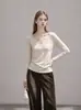 Camiseta de Manga Larga con Ribete de Encaje Estilo Coreano, Cuello en V, Prenda Base para Mujer, Diseño de Principios de Otoño, Sentido del Estilo, Temperamento, Top Pequeño 25818