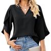 Roupa Feminina de Exportação Europeia e Americana Amazon Moda Feminina Camisa Manga Pétala Decote V Casual Solta Elegante Cintura Top