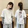 Camiseta de Manga Longa para Meninas, Novo Estilo Outono 2026, Camiseta Básica Casual Duas em Uma Infantil, Top 100% Algodão para Bebês Meninas