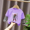 2026 Nova Camiseta Estilosa de Algodão Puro para Meninos, Manga Longa, Solta e Versátil, Camada Base Outono Inverno, Roupa Infantil