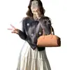 Cardigan de Tricô com Gola Reversível Estilo Retro Coreano Suéter Estilo Preguiçoso Bordado Estilo College Design de Nicho Jaqueta Feminina