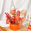 Cubo de flores de Nochevieja, adornos terminados, paquete de materiales de bricolaje, simulación de flores, fruta de la fortuna, mudanza a casa, arreglo de decoración de Año Nuevo