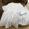 Pijama Rayado Azul Estilo Chanel para Mujer, Verano Manga Corta con Shorts y Ribete de Encaje, Conjunto de Dos Piezas Casual Holgado para Mujer