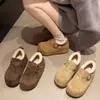Sapatos Bean Bean de um passo só com forro de pelúcia para aquecimento, sapatos de algodão com pelo para mulheres, novo estilo de inverno 2026, sola grossa, aumento de altura oculto, sapatos estilo Birkenstock