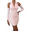 Amazon Transfronterizo Otoño e Invierno Nuevo Vestido de Manga Larga con Espalda Descubierta y Cuello Oscilante Europeo y Americano Sexy Cuello con Cordones Falda de Cadera para Mujer
