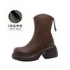 Novas Botas de Inverno Outono/Inverno 2026 com Solado Grosso para Mulheres, Botas Curtas de Couro Genuíno, Botas com Salto Alto e Corte em V para Mulheres Baixas, Botas Emagrecedoras que Aumentam a Altura