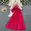 Traje Plisado Europeo y Americano para Mujer con Tirantes Cintura Ceñida Degradado Cardigan Plisado Superior Falda Plisada de Cintura Alta Conjunto de Dos Piezas