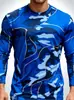 Camiseta de manga larga con cuello redondo, estampado geométrico y de camuflaje, camiseta con estampado de camuflaje 3D, 100% poliéster, cuello redondo
