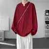 Camiseta de manga larga de color liso texturizada, holgada y de talla grande, para hombre, con cuello en V, de marca moderna para primavera/otoño, casual