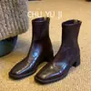 Botines Cortos para Mujer Chuyuji 2026 Nuevo Otoño Invierno Marrón Tacón Grueso Botines Franceses Tobilleros Ajuste Delgado Botas Martin Huizhou