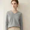 Nuevo suéter de punto de cachemira pura para otoño e invierno, jersey holgado para mujer, top básico versátil de color liso