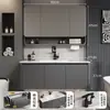 Gabinetes de baño de aluminio tipo panal SPC color blanco crema con esquinas redondeadas combinación de gabinete para lavabo de cerámica lavabo