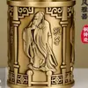 Porta-canetas de latão com ameixa, crisântemo, bambu e orquídea, decoração em relevo, quatro tesouros do escritório, decoração