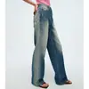 Jeans de algodón puro color gris humo azul vintage lavados, pantalón largo para mujer, nueva colección otoño 2026, de talle alto, adelgazante, de pierna recta, de pierna ancha