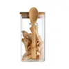 Contenedores de Almacenamiento de Comida Seca Jarra de Vidrio Hermética de Alto Borosilicato Recipientes de Cocina Almacenamiento de Café Azúcar Té Contenedor de Alimentos con Cuchara Tapa de Madera
