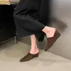 Mules retro de tacón de cuña de moda 2026, sin cordones, con punta, zapatos de tacón medio para mujer, cómodos de llevar