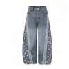 Novos jeans da Magic Bear com estilo de rua americano, três listras, perna reta com curva, calça larga solta de comprimento total