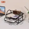 Suporte de arquivos de metal com tela de arame de duas camadas bandeja de dados de duas camadas bandeja de arquivos de dados de desenho suporte de arquivos criativo antiferrugem