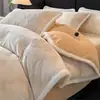 Juego de Cuatro Piezas de Terciopelo de Leche Mariposa Francesa de Invierno Estilo Princesa Alta Apariencia Funda Nórdica Engrosada Falda de Cama Cálida Sábana Ropa de Cama