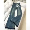 Calça Jeans Microlar Feminina plus size Início do Outono menina cheinha Cintura Alta Solta Sem caimento Afinando a Perna Reta Reta Flare
