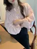 Camisa de Manga Larga a Rayas Rosas Estilo Coreano Suave para Mujer Nueva Primavera y Verano Elegante para el Trabajo Top con Mangas Abullonadas