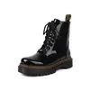 Botas de Montar de Cremallera Lateral Bajas para Mujer Talla 35-48, Botas de Cuero para Mujer Otoño e Invierno, Punta Redonda Charol, Suela Gruesa, Plataforma Impermeable, Tacón Medio