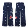 Calça casual reta de algodão estilo urbano americano com estampa de estrela, unissex, design de perna larga solta, calça de moletom versátil com cordão